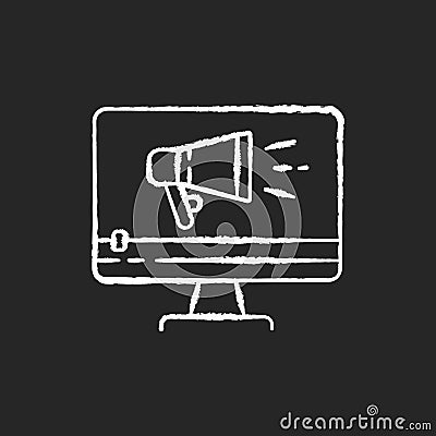 TV commercial chalk white icon on black background Vector Illustration