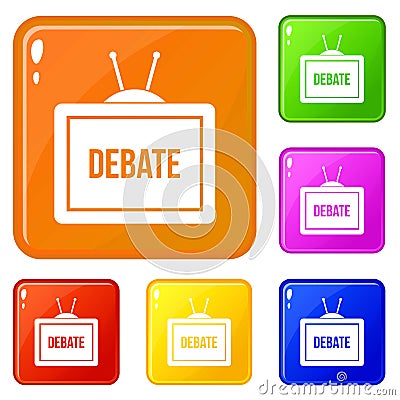 TV with the Debate inscription icons set vector color Vector Illustration