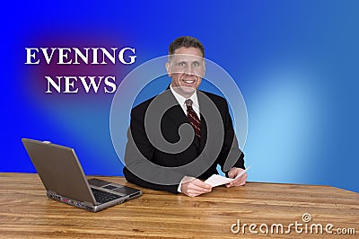 TV Evening News Anchor Man Reporter Newscast Stock Photo