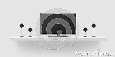 TV flat screen lcd, home theatre realistic illustration, front t Cartoon Illustration