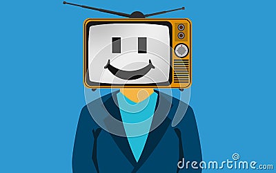 TV on the head of a man with smily face Stock Photo