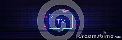 TV line icon. Television sign. Hotel service. Neon light glow effect. Vector Vector Illustration