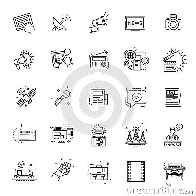 TV and media news vector icons set Vector Illustration