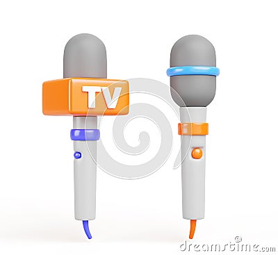 TV microphones 3d render icons. Reporter, stage or music studio mics for mass media, television news, broadcasts Cartoon Illustration