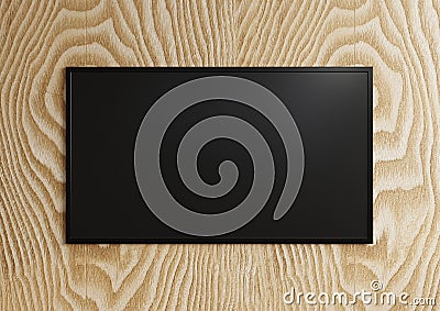 TV mockup on a beautifully patterned wooden wall.3d rendering Stock Photo