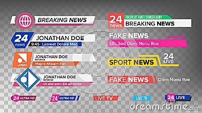 TV News Bars Set Vector. Sign Of Lower Third. Streaming Video News Sign. Isolated Illustration Vector Illustration