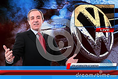 TV News reporter on Volkswagen fraud scandal Editorial Stock Photo