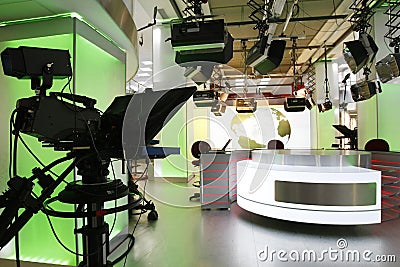 TV news studio setup Stock Photo