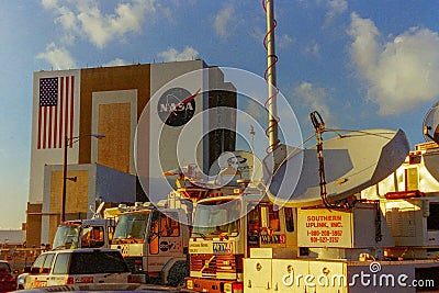TV News trucks VAB Cape Canaveral Editorial Stock Photo