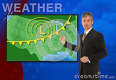 TV news weather meteorologist anchorman reporting Stock Photo