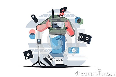 TV-operator or videographer with studio equipment Vector Illustration