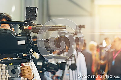 TV operators install video cameras for shooting Stock Photo