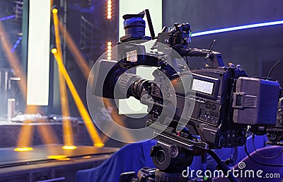 Tv camera in a concert hall Stock Photo