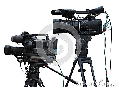 TV Professional studio digital video cameras isolated on white Stock Photo