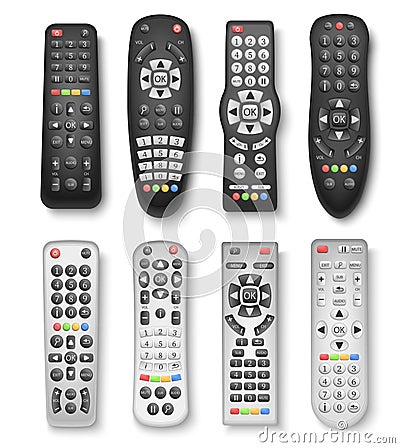 TV Remote Controller Realistic Set Vector Illustration