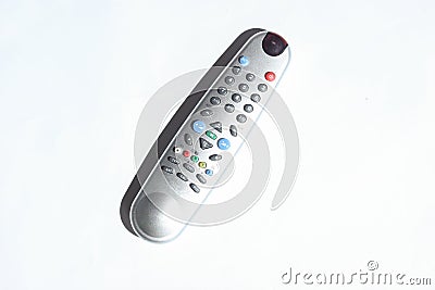 Tv remote on a white background. Photo with shadows, hard light. Top View. Editorial Stock Photo