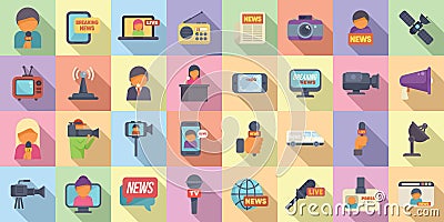 TV reporter icons set flat vector. Studio tv Vector Illustration