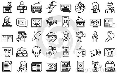 TV reporter icons set outline vector. Studio tv Stock Photo