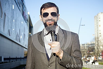 TV reporter in news Stock Photo