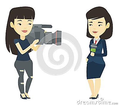 TV reporter and operator vector illustration. Vector Illustration