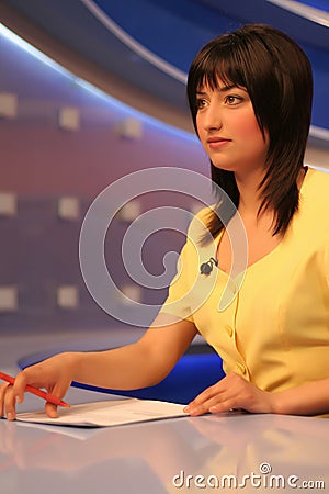 TV reporter in studio Stock Photo