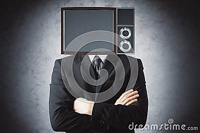 TV screen headed man Stock Photo