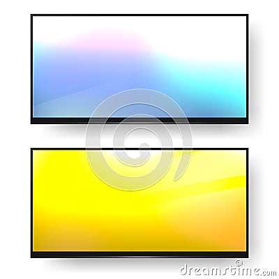 TV screen, plasma panels or TV monitor with a bright image on a white backgroun Vector Illustration