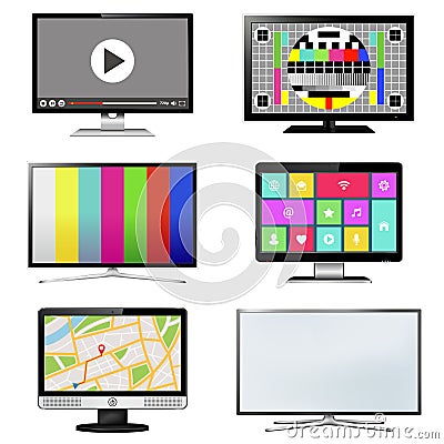 TV screen set isolated on white background Vector Illustration