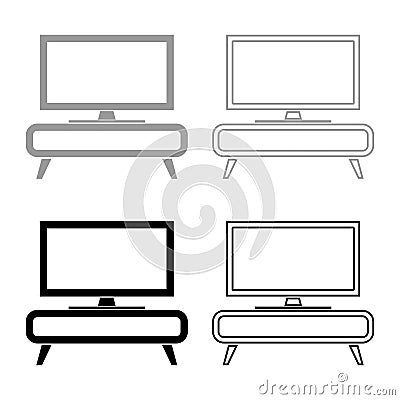 TV set on the cupboard commode bedside table Home interior concept icon set black color vector illustration flat style image Vector Illustration