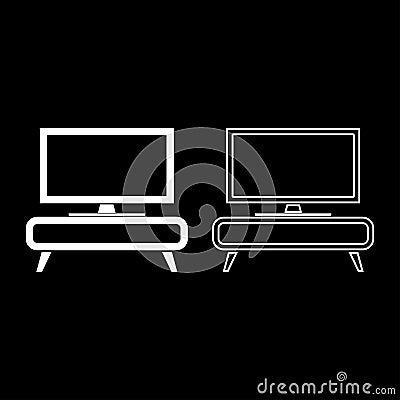 TV set on the cupboard commode bedside table Home interior concept icon set white color vector illustration flat style image Vector Illustration