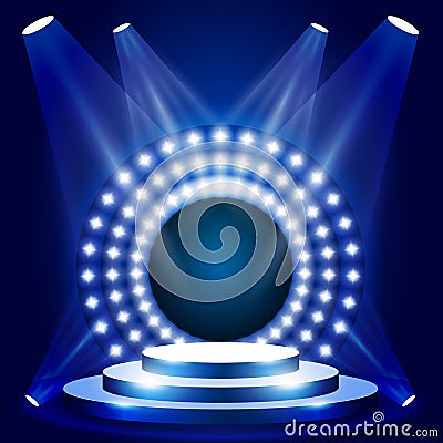 TV show scene with circle of lights - podium for award Vector Illustration