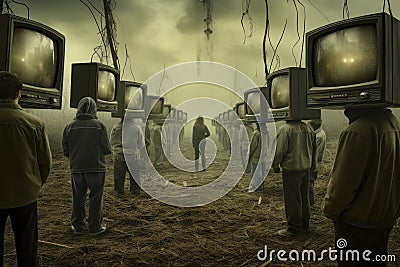 TV Slavery: Illustration of Mind Control by Mass Media Cartoon Illustration