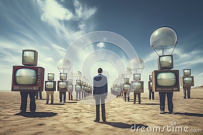 TV Slavery: Illustration of Mind Control by Mass Media Cartoon Illustration