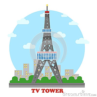 TV station and radio mast and tower for television Vector Illustration