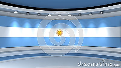 TV studio. Argentina. Argentine flag. News studio. Loop animation. Background for any green screen or chroma key video production Stock Photo