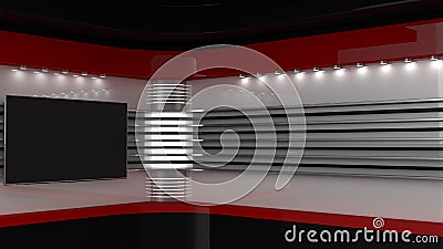 Tv Studio. Backdrop for TV shows .TV on wall. News studio. Stock Photo