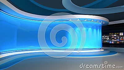 Tv Studio Blue Studio News Studio Control Room 3d Rendering Stock Footage Video Of Monitor Production