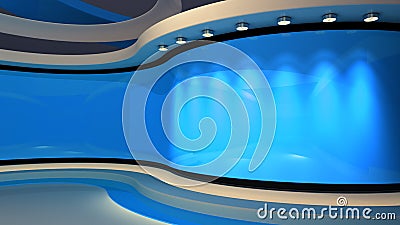 Tv studio. Blue Studio. Bluebackdrop. News studio. Stock Photo