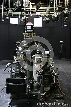 TV studio with camera and lights Editorial Stock Photo