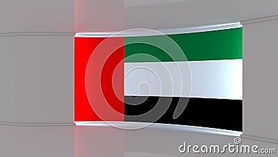 TV studio. Dubai flag studio. Dubai flag background. News studio. The perfect backdrop for any green screen. Stock Photo