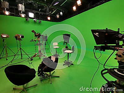 TV studio with specific devices and chairs Editorial Stock Photo