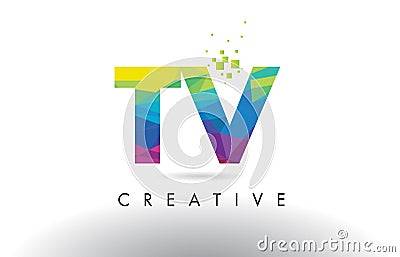 TV T V Colorful Letter Origami Triangles Design Vector. Vector Illustration