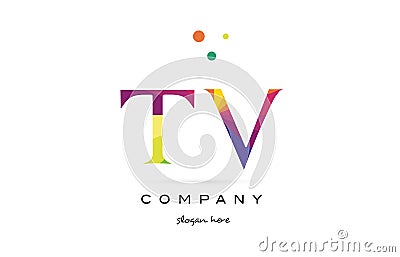 tv t v creative rainbow colors alphabet letter logo icon Vector Illustration