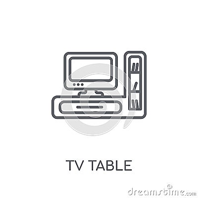 Tv table linear icon. Modern outline Tv table logo concept on wh Vector Illustration