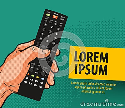 TV, television banner. Remote control, comics vector illustration Vector Illustration