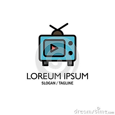 TV, Television, Play, Video Business Logo Template. Flat Color Vector Illustration