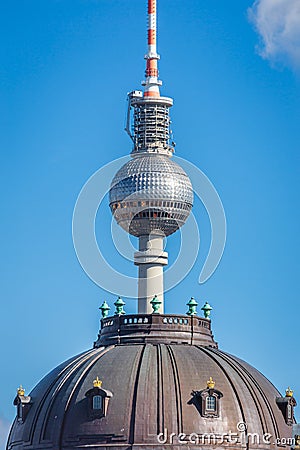 TV tower above baroque dome of baroque building, Berlin, Germany Editorial Stock Photo