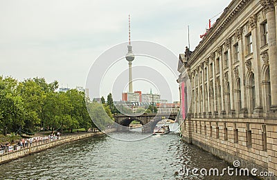 TV Tower Fernsehturm in Alexanderplatz. View from the Museum Island Museuminsel, Berlin, Germany. Editorial Stock Photo