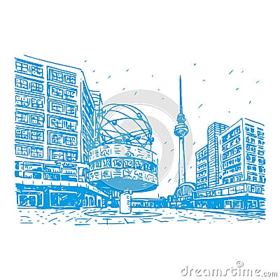 Alexanderplatz train station. Berlin, Germany. Vector outline illustration Vector Illustration