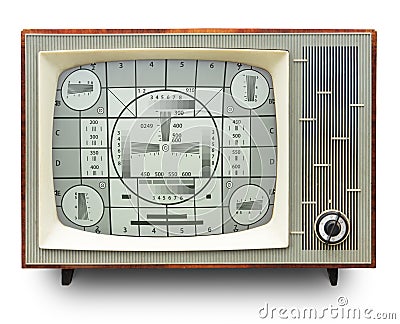 TV transmission test card on vintage tv set Stock Photo